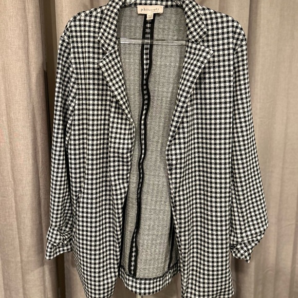 COPY - - -Philosophy Black White Gingham Blazer 3/4 Gathered Sleeve Women's Siz… - Picture 4 of 11